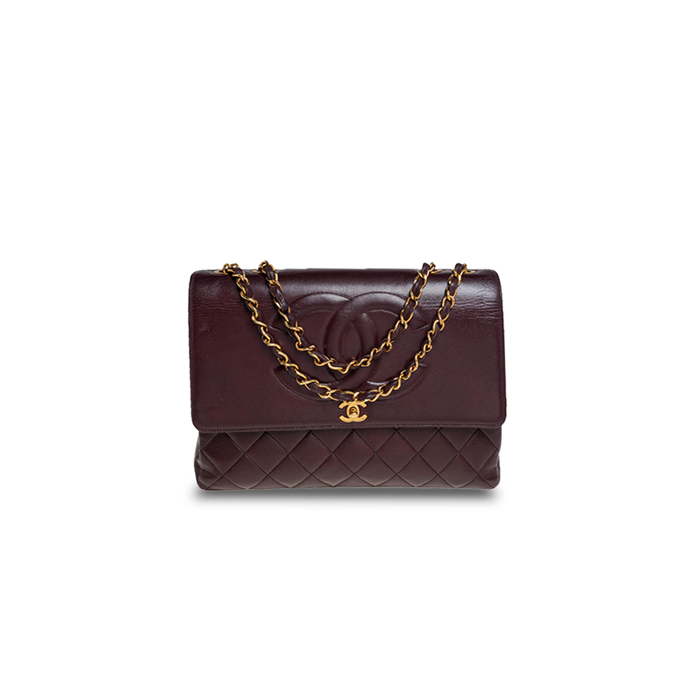 CHANEL BURGUNDY QUILTED LEATHER VINTAGE CC CLASSIC FLAP BAG AP2215 (33*23*11cm)
